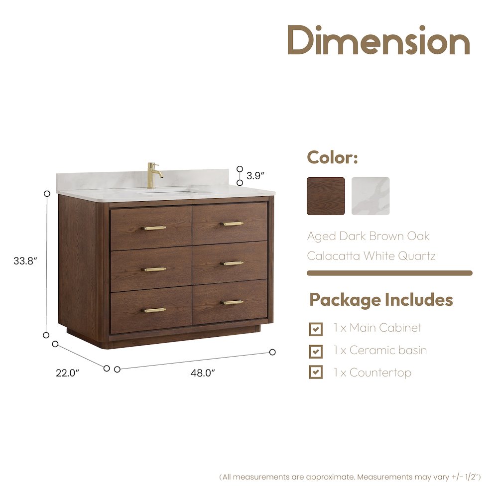 Porto 48" Free-standing Single Bath Vanity in Aged Dark Brown Oak. Picture 14