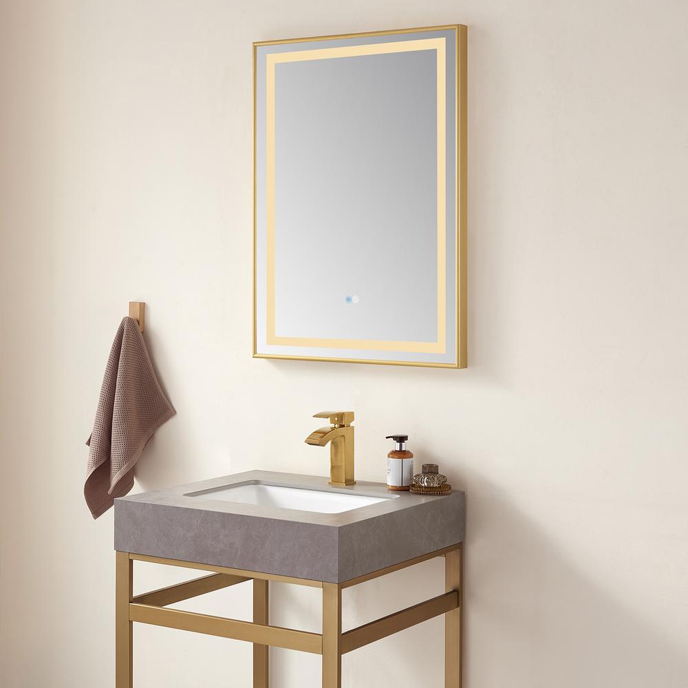 Rectangular Aluminum Framed LED Wall Mount Bathroom Vanity Mirror in Gold. Picture 3