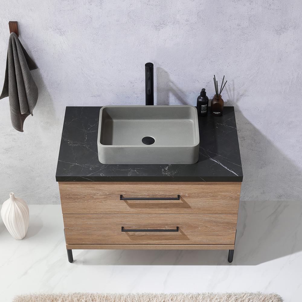 Single Sink Bath Vanity with Black Sintered Stone Top with Concrete Sink. Picture 9
