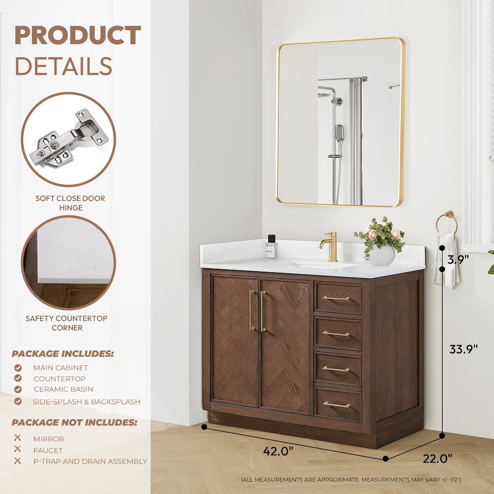 Jakarta 42" Freestanding Single Bath Vanity in Aged Dark Brown Oak. Picture 17