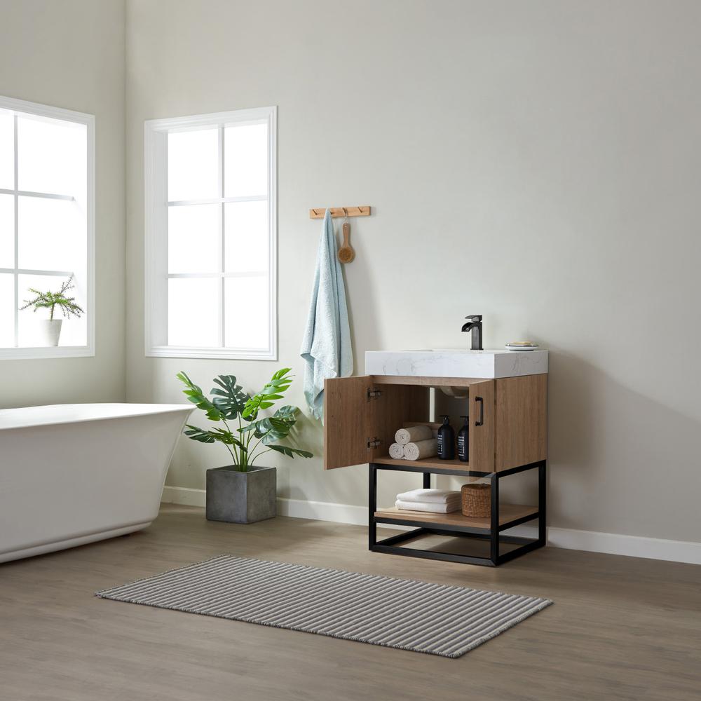24B" Single Vanity with White Grain Stone Countertop Without Mirror. Picture 11