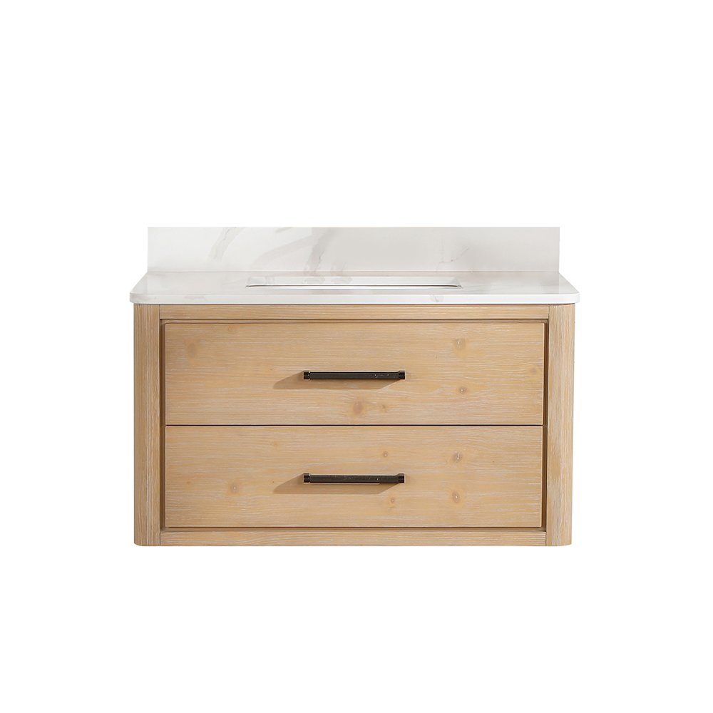 Cristo 36" Floating Single Bath Vanity in Fir Wood Brown. Picture 2