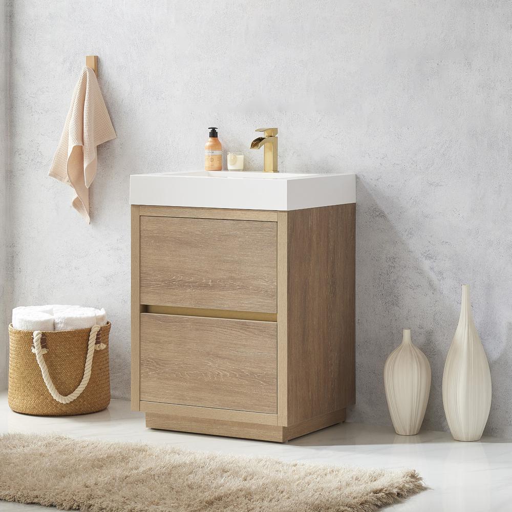 Single Sink Bath Vanity with White Composite Integral Square Sink Top. Picture 6