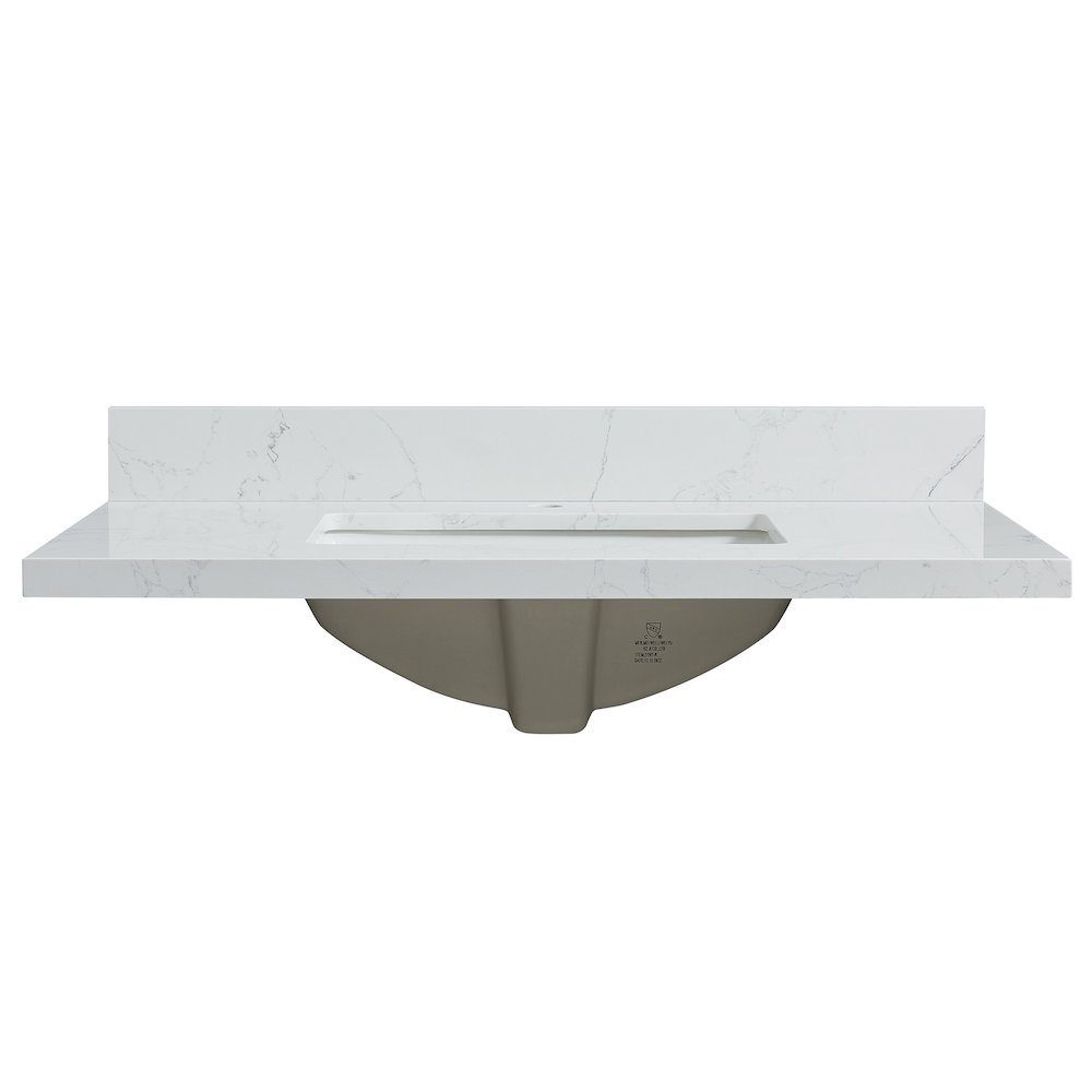 Composite Stone Vanity Top in Grain White with White Rectangular Single Sink. Picture 1