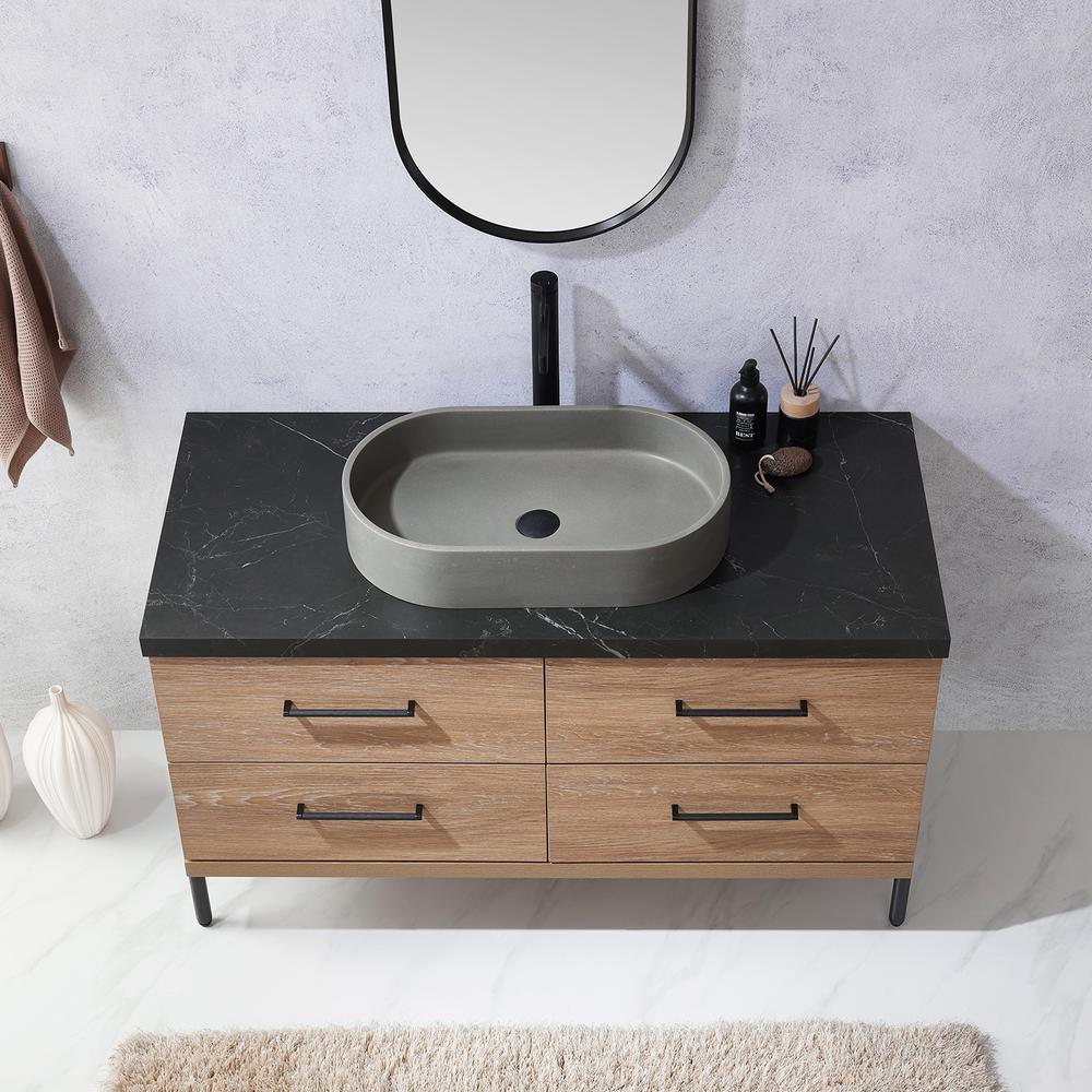 Single Sink Bath Vanity with Sintered Stone Top with Concrete Sink and Mirror. Picture 7