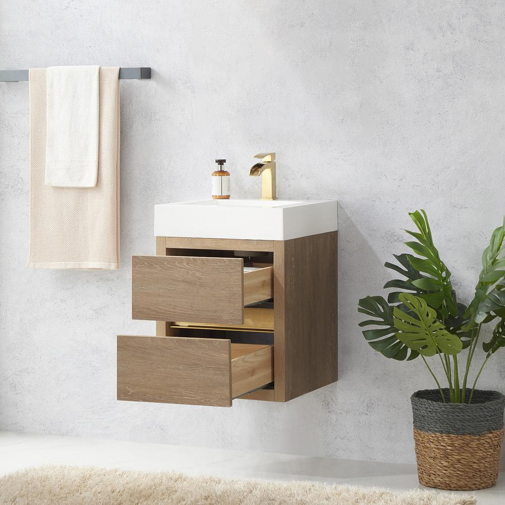 Single Sink Wall-Mount Bath Vanity with Composite Integral Square Sink Top. Picture 10