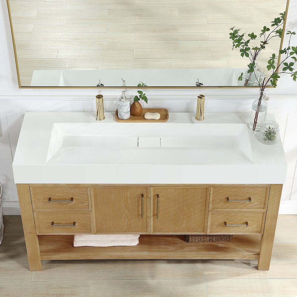 Rectangular White Finish Composite Granite Stone Console Bathroom Vanity Sink. Picture 2