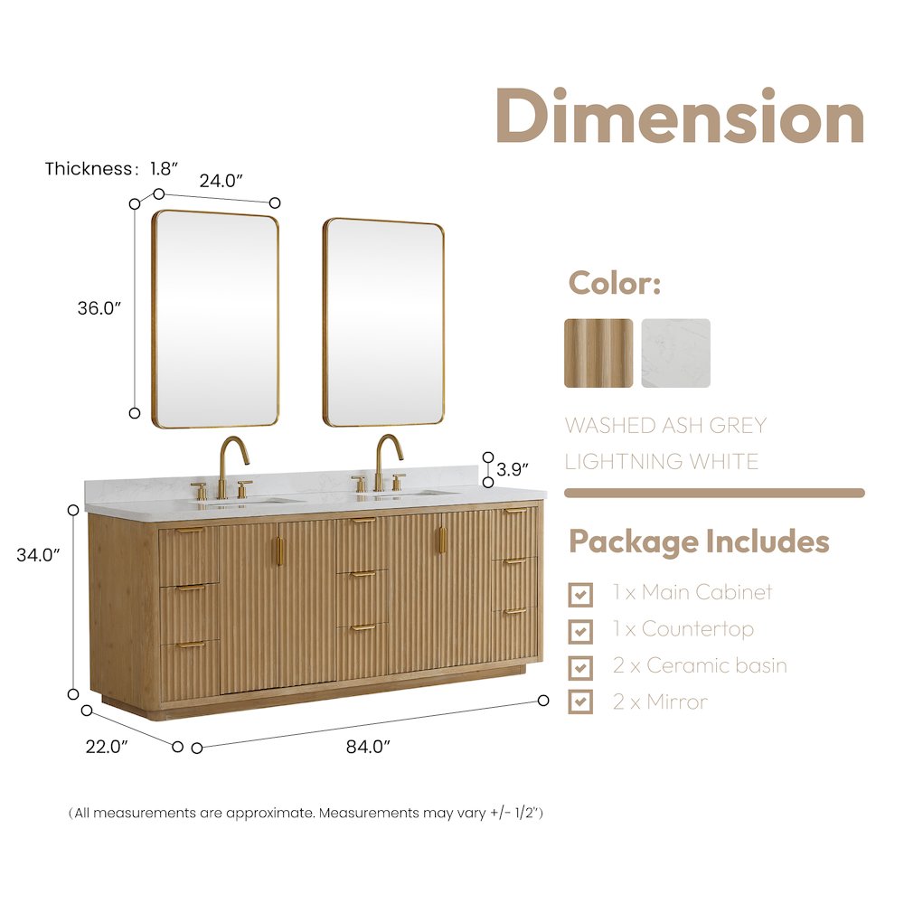 Cádiz 84in. Free-standing Double Bathroom Vanity in Washed Ash Grey. Picture 18