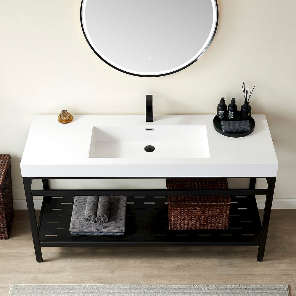 Rectangular White Finish Composite Granite Stone Console Bathroom Vanity Sink. Picture 3