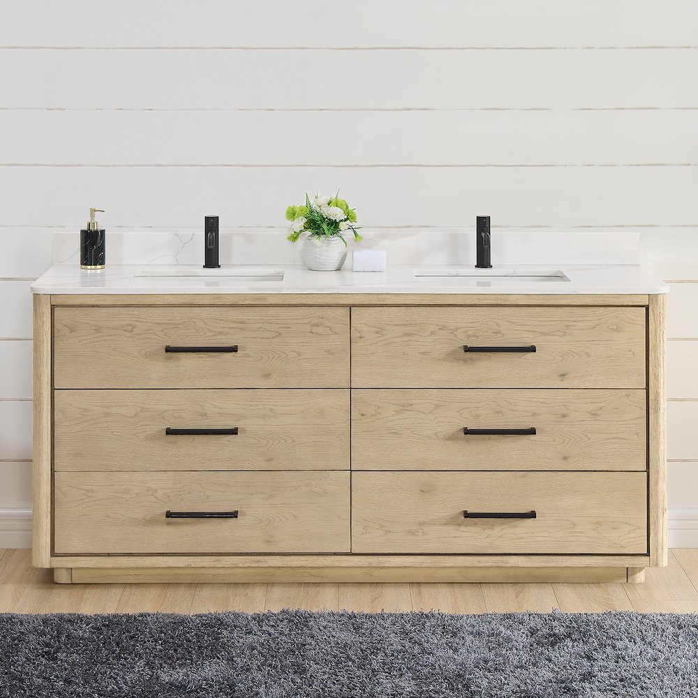 Porto 72" Free-standing Double Bath Vanity in Aged Natural Oak. Picture 3