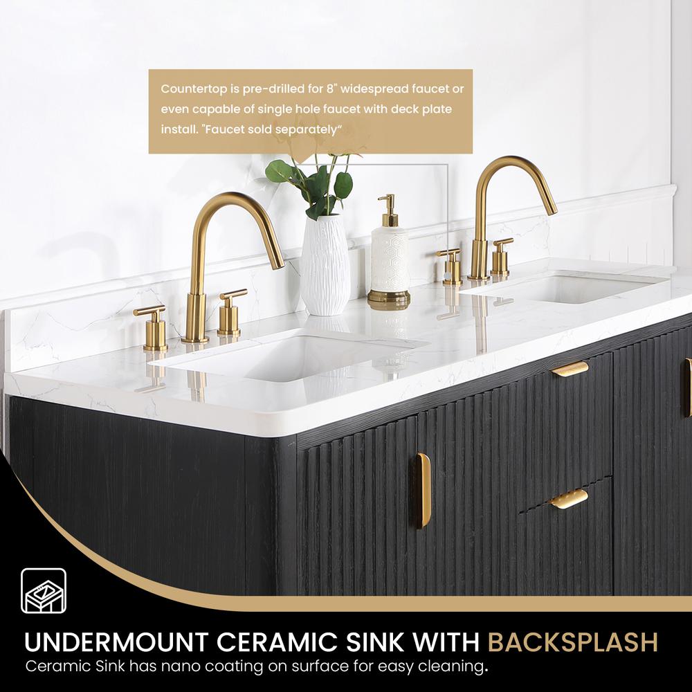 Free-standing Double Bathroom Vanity with Composite top in Lightning White. Picture 8