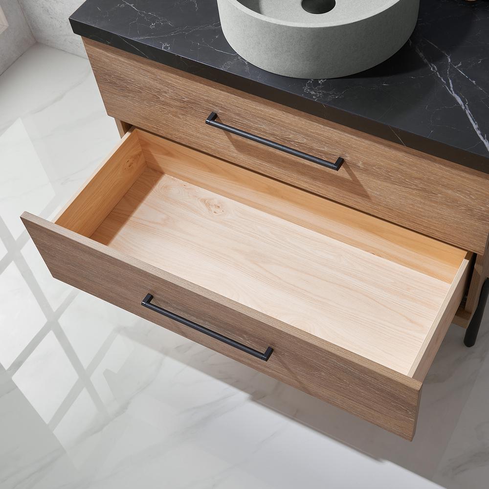 Single Sink Bath Vanity with Black Sintered Stone Top with Concrete Sink. Picture 10