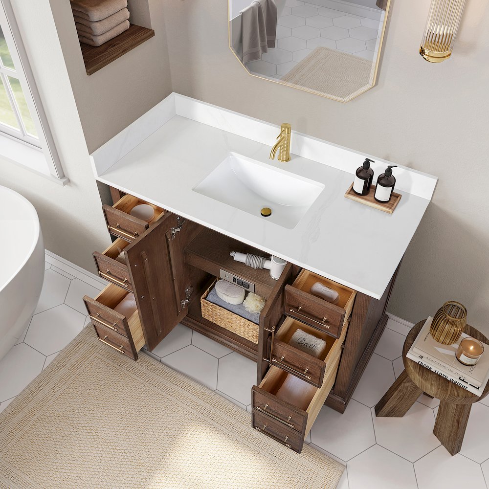 Tokyo 48" Freestanding Single Bath Vanity in Aged Dark Brown Oak. Picture 6