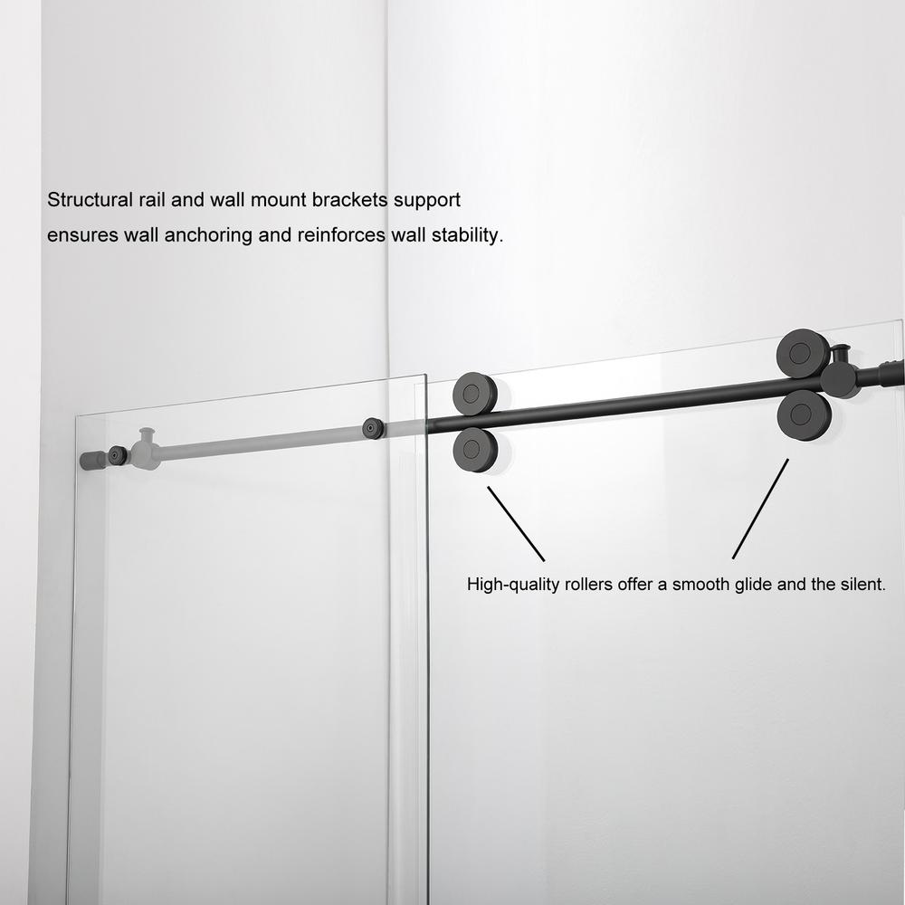 Rectangle Single Sliding Frameless Shower Enclosure in Matte Black. Picture 9