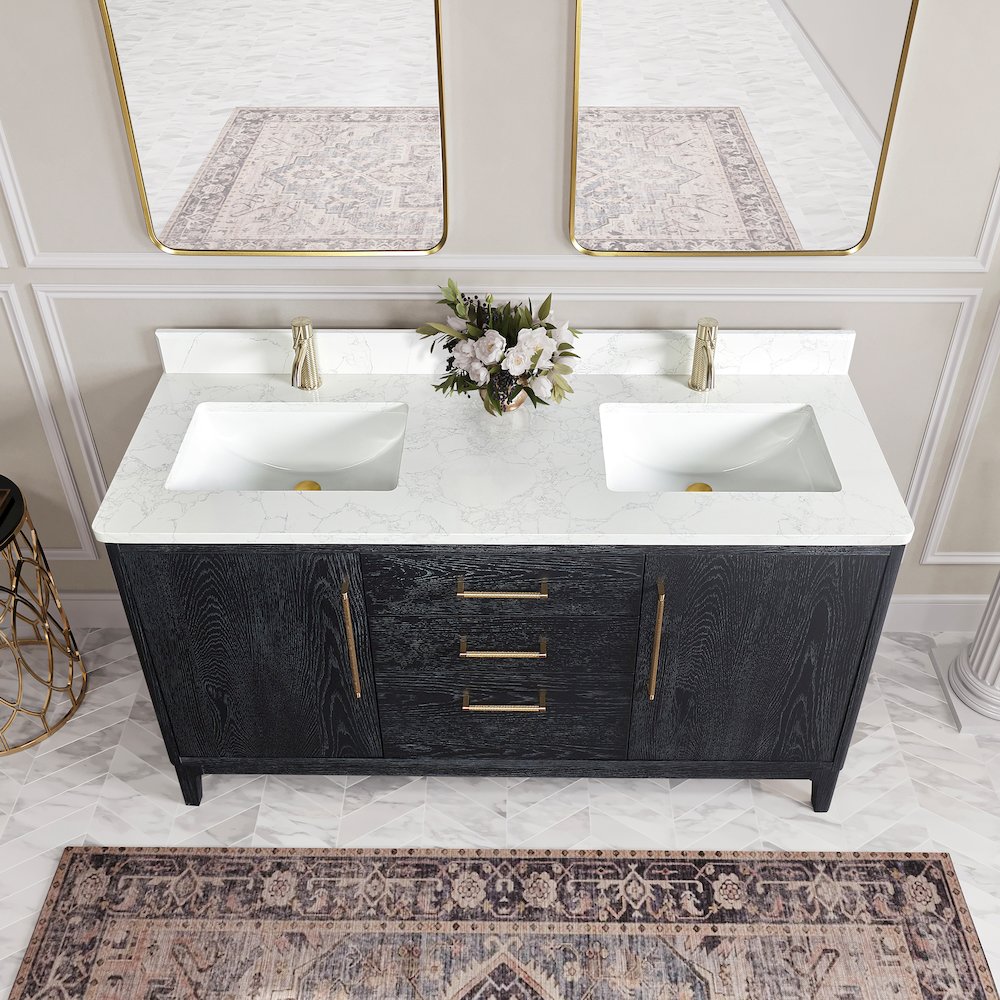 Gara 60M" Free-standing Double Bath Vanity in Fir Wood Black. Picture 6