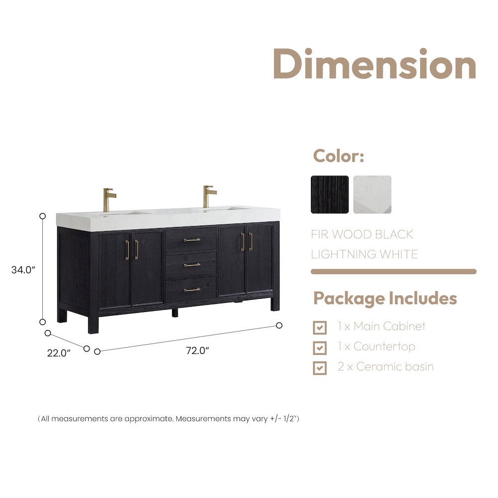 León 72in. Free-standing Double Bathroom Vanity in Fir Wood Black. Picture 17