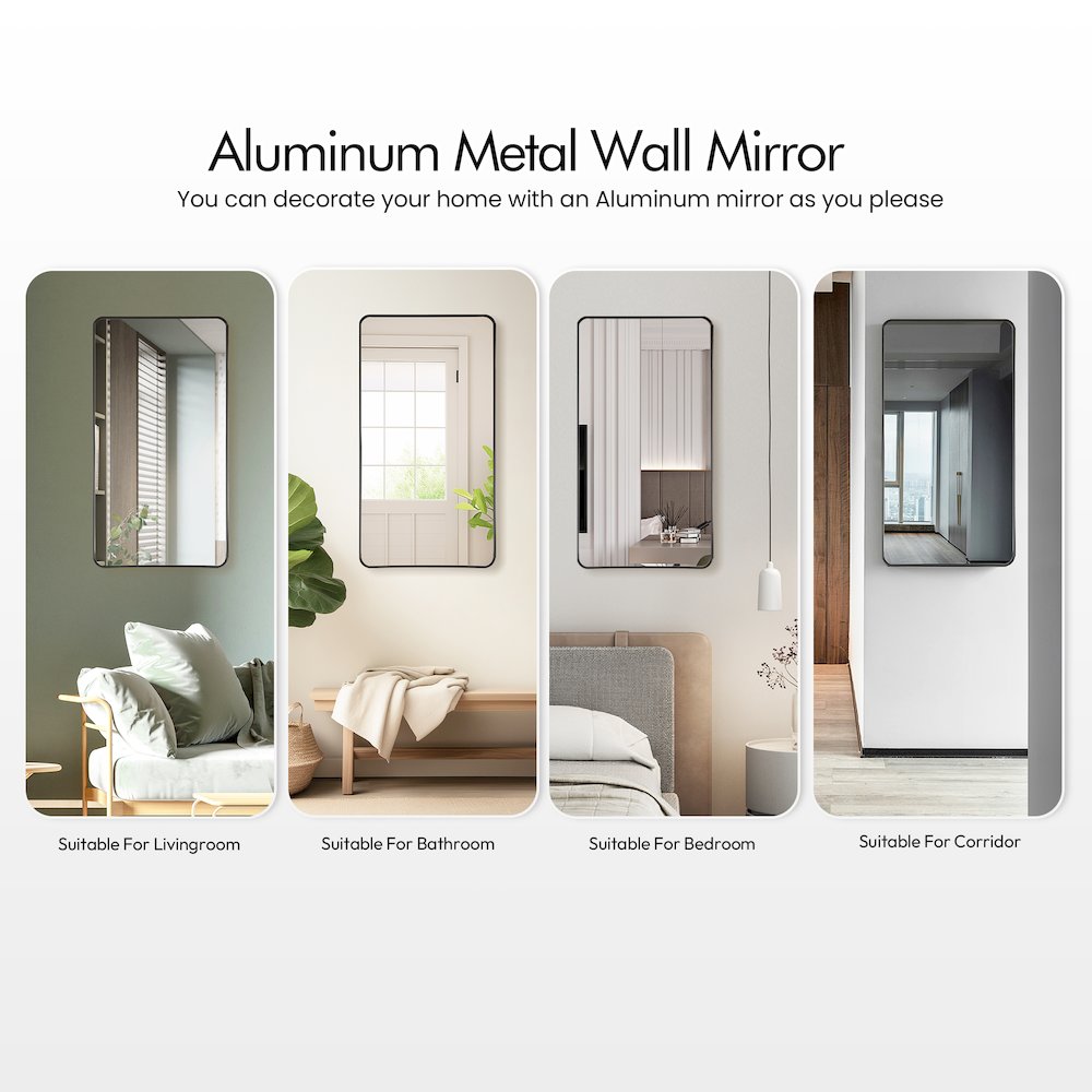Rectangle Aluminum Framed Wall Mount Bathroom Vanity Mirror in Brushed Black. Picture 9