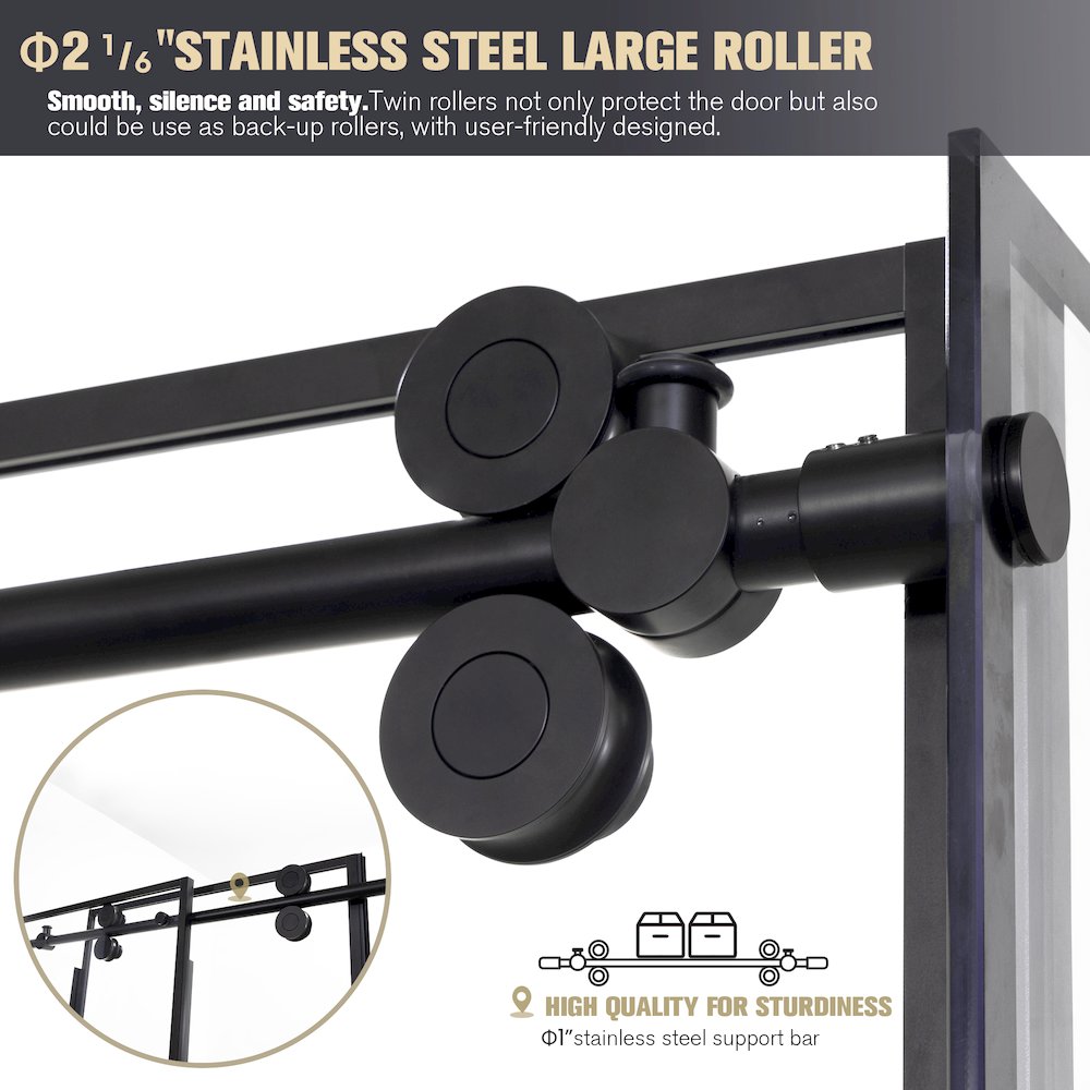 Losar 68" W x 78" H Single Sliding Frameless Shower Door in Matte Black. Picture 6
