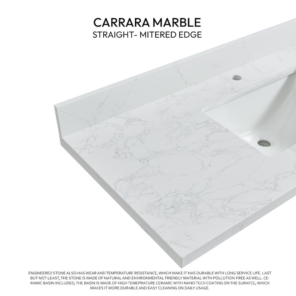 Composite Stone Vanity Top in Grain White with White Rectangular Single Sink. Picture 2