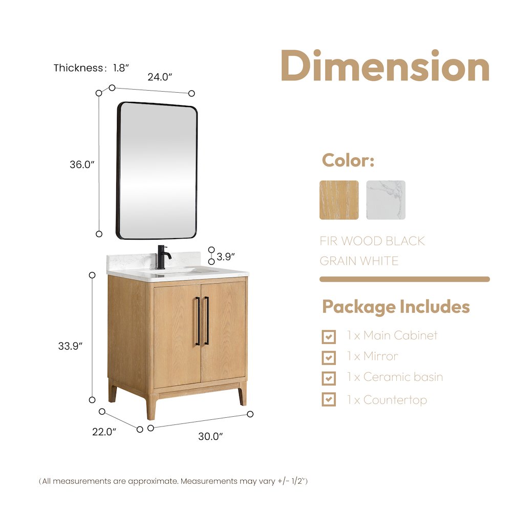 Gara 30" Free-standing Single Bath Vanity in Washed Ash Grey. Picture 16