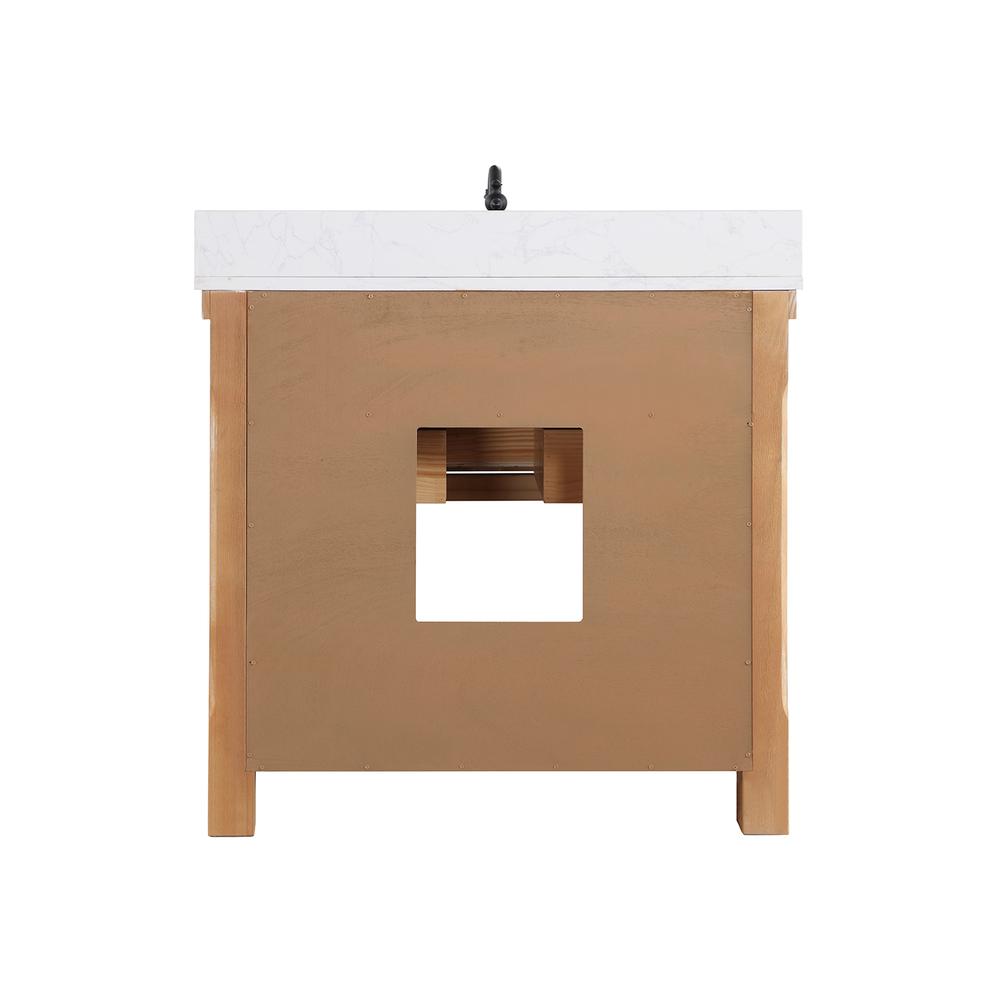 Single Bath Vanity with Composite Stone Top, White Farmhouse Basin and Mirror. Picture 3