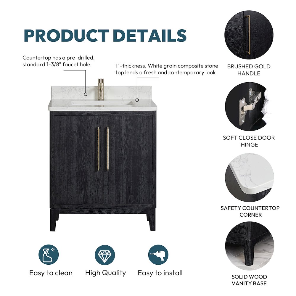 Gara 30" Free-standing Single Bath Vanity in Fir Wood Black. Picture 14