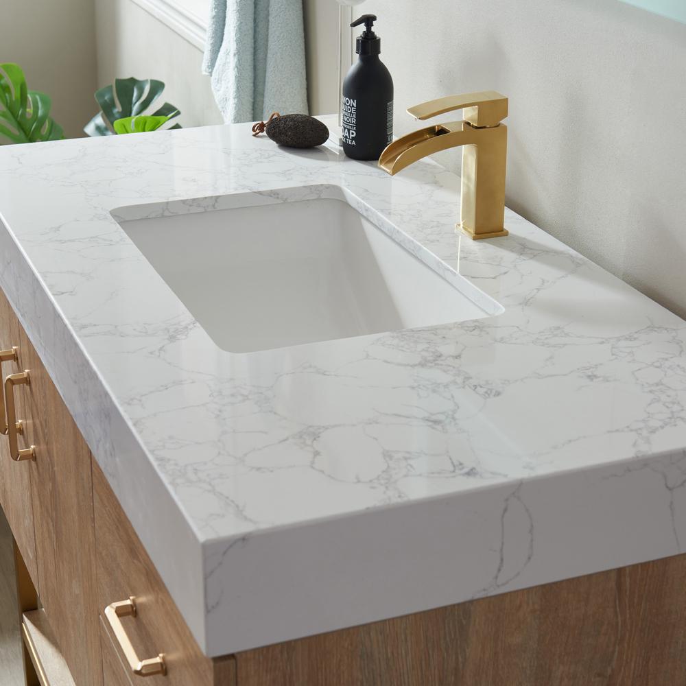 42" Single Vanity with White Grain Stone Countertop With Mirror. Picture 7