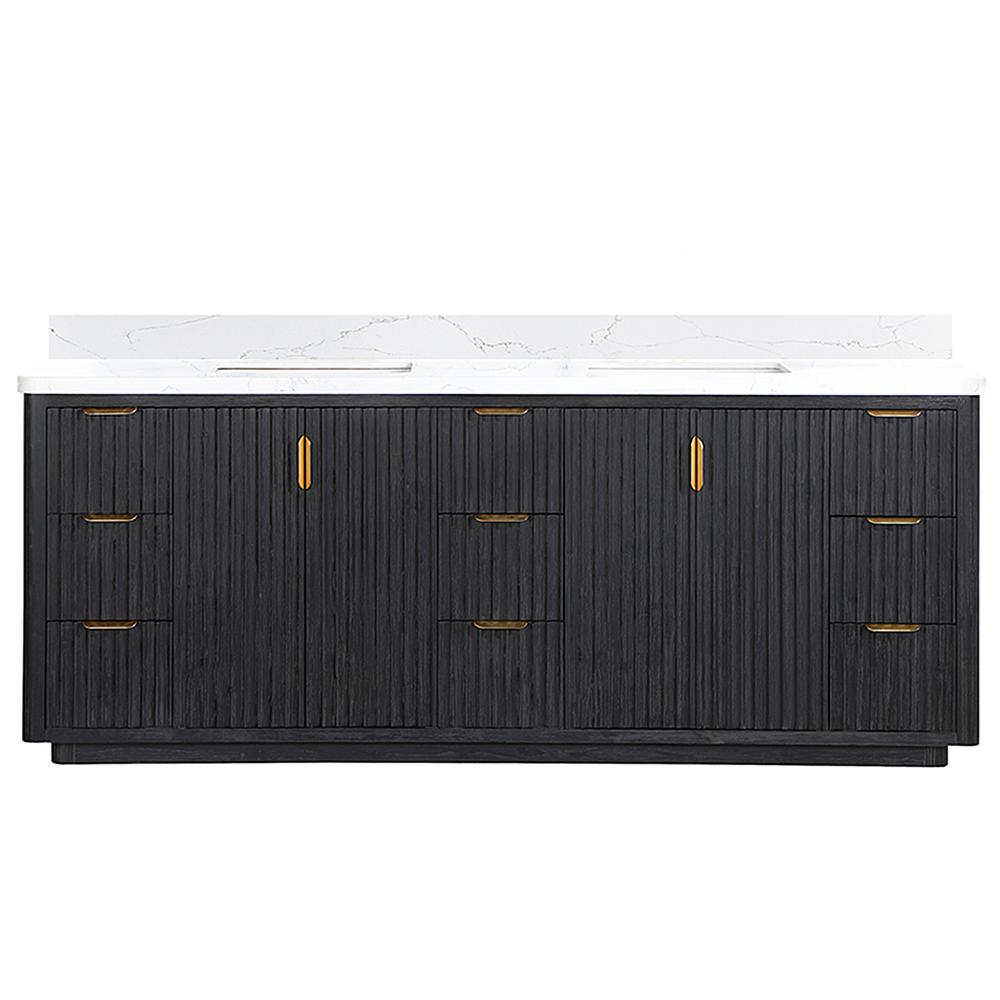 Free-standing Double Bathroom Vanity with Composite top in Lightning White. Picture 2