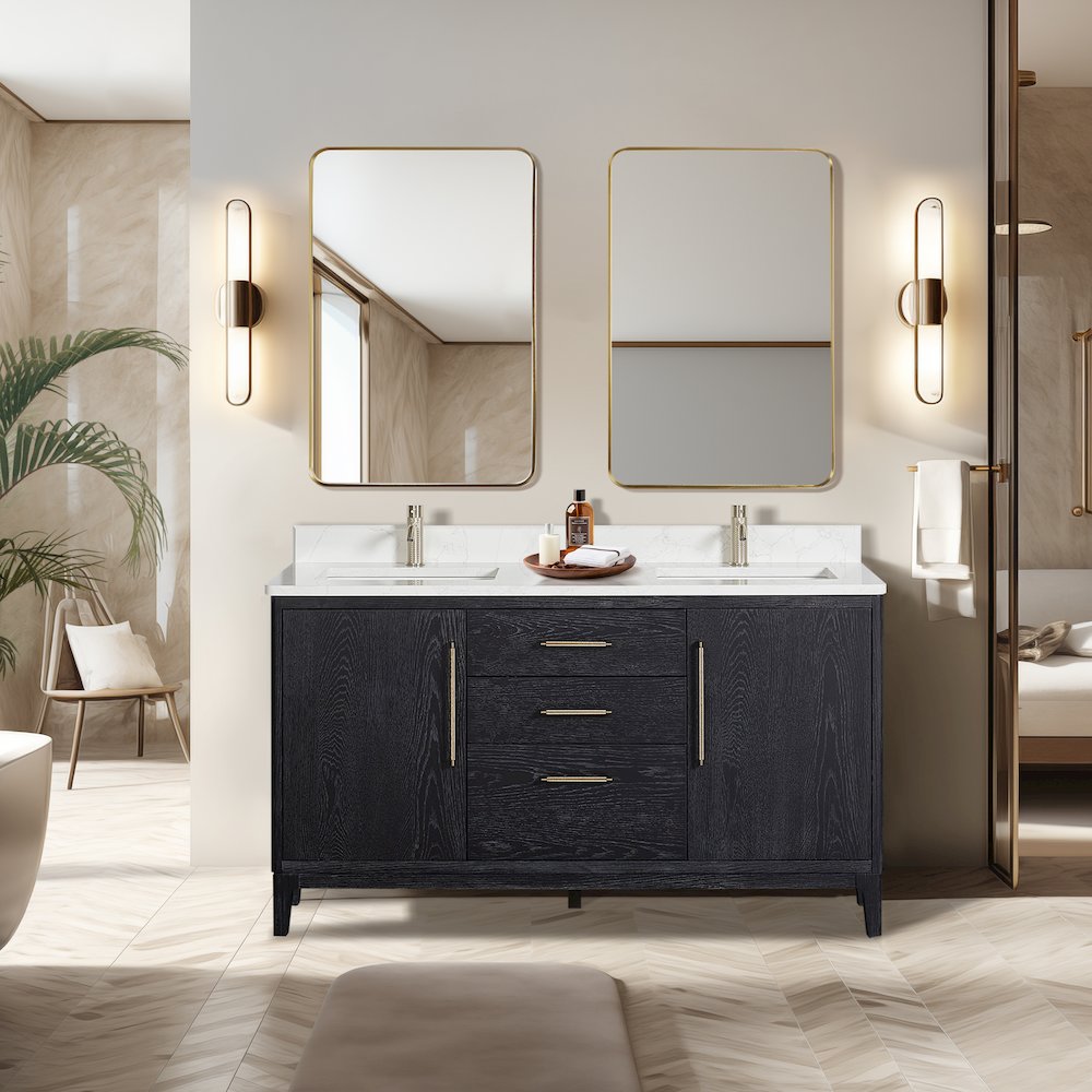 Gara 60M" Free-standing Double Bath Vanity in Fir Wood Black. Picture 4