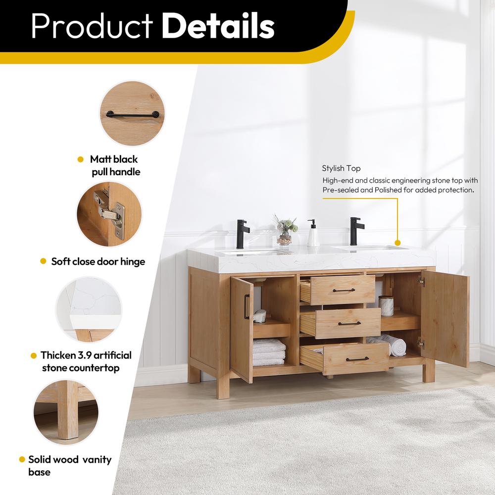 Free-standing Double Bathroom Vanity with Composite top and Mirror. Picture 6