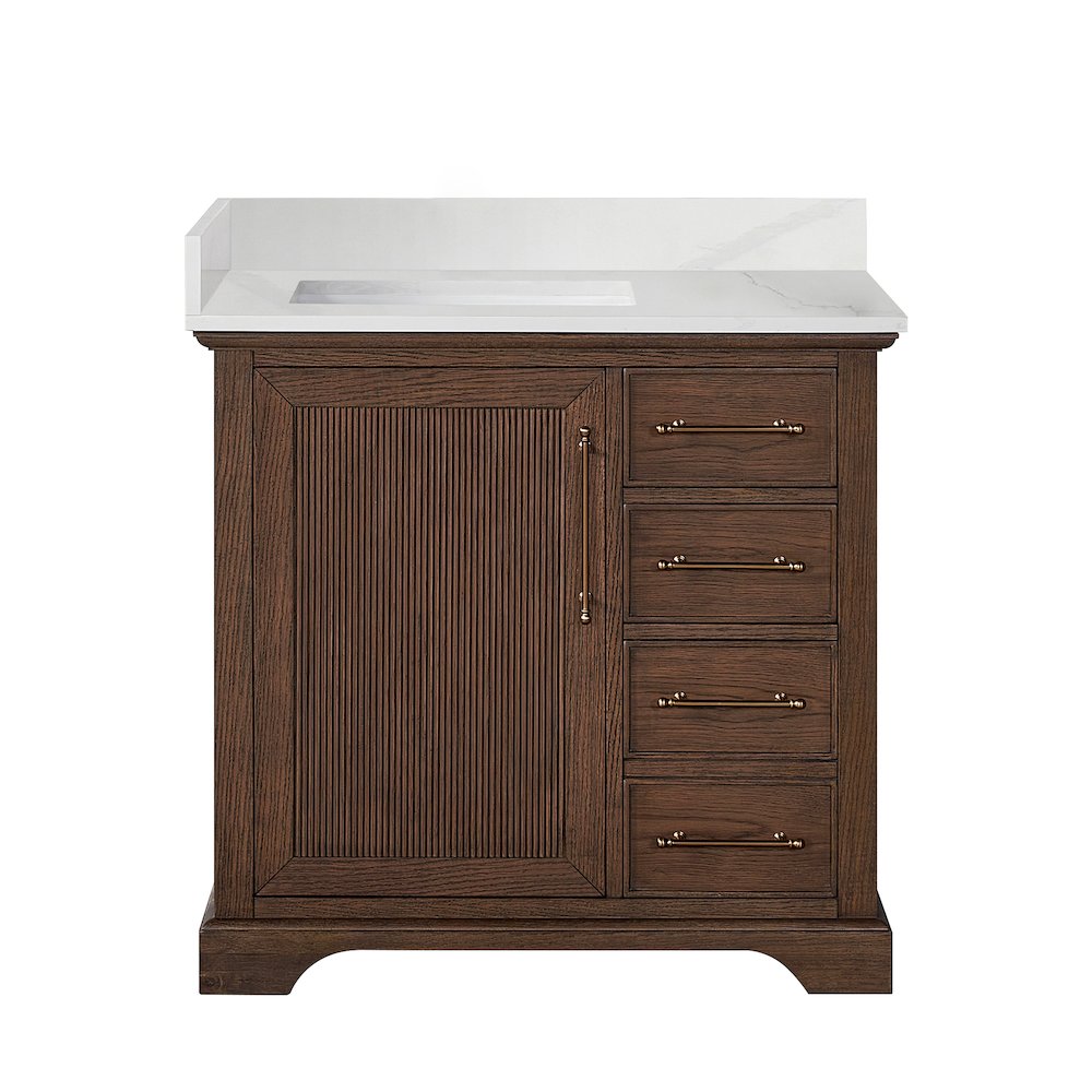 Tokyo 36" Freestanding Single Bath Vanity in Aged Dark Brown Oak. Picture 2