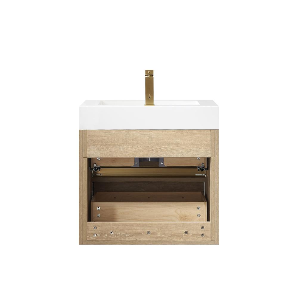 Single Sink Wall-Mount Bath Vanity with Composite Integral Square Sink Top. Picture 2