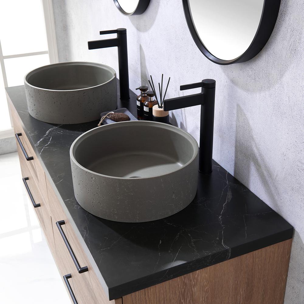 Double Sink Bath Vanity with Sintered Stone Top with Concrete Sink and Mirror. Picture 7