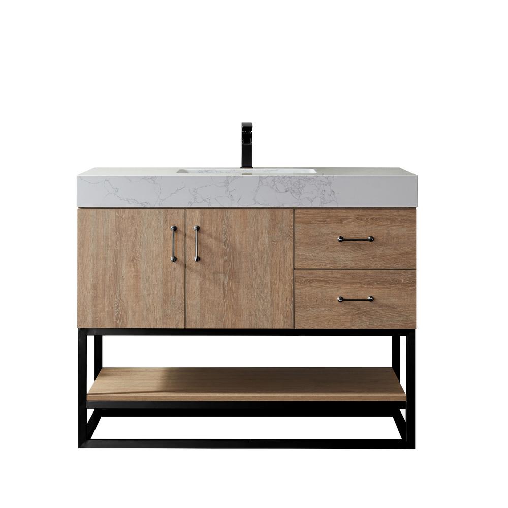 42B" Single Vanity with White Grain Stone Countertop Without Mirror. Picture 1