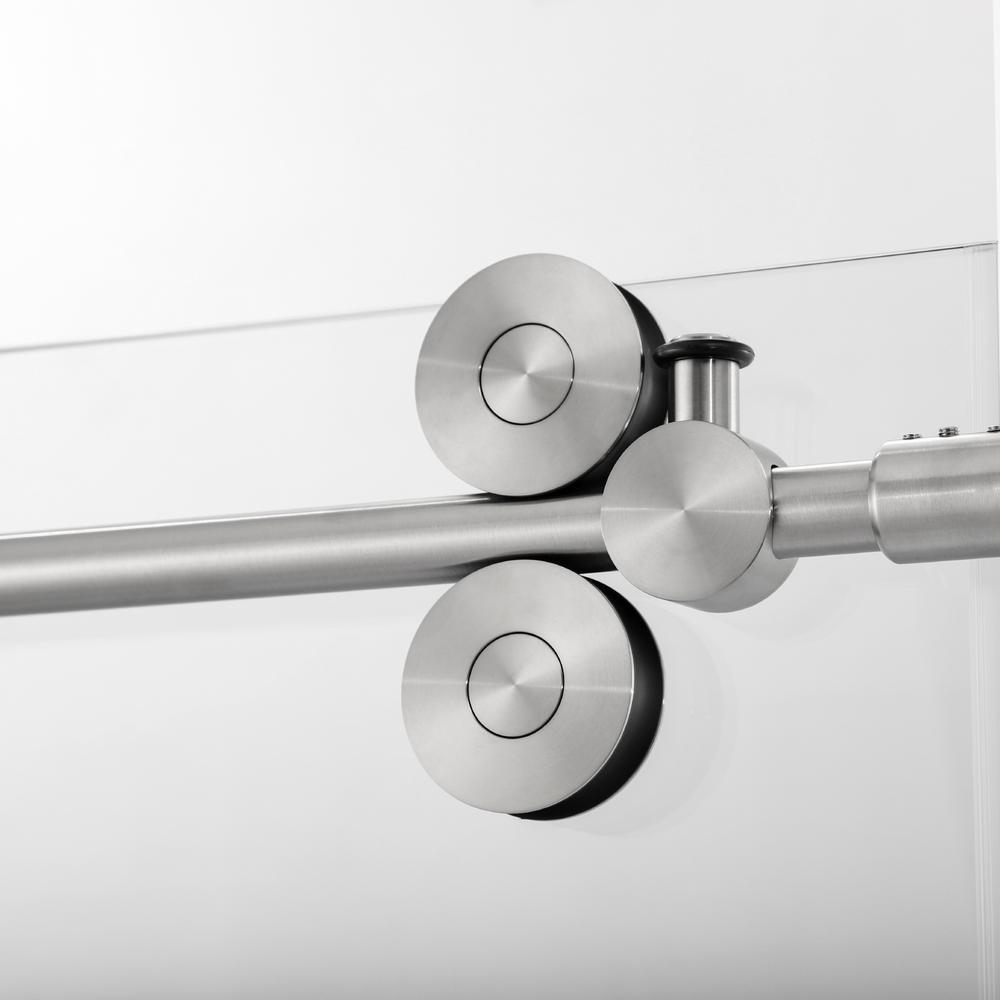 Villena 52" W x 78" H Single Sliding Frameless Shower Door in Brushed Nickel. Picture 6