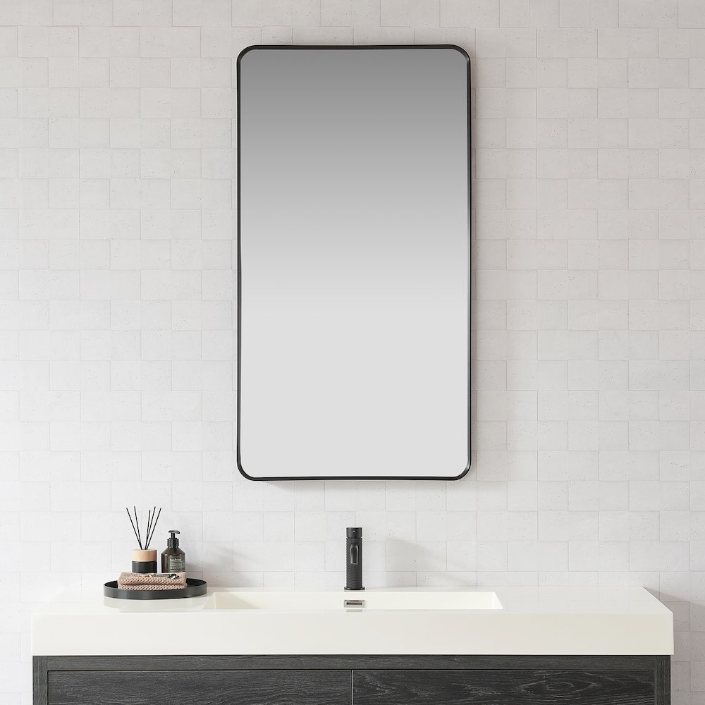 Rectangle Aluminum Framed Wall Mount Bathroom Vanity Mirror in Brushed Black. Picture 2