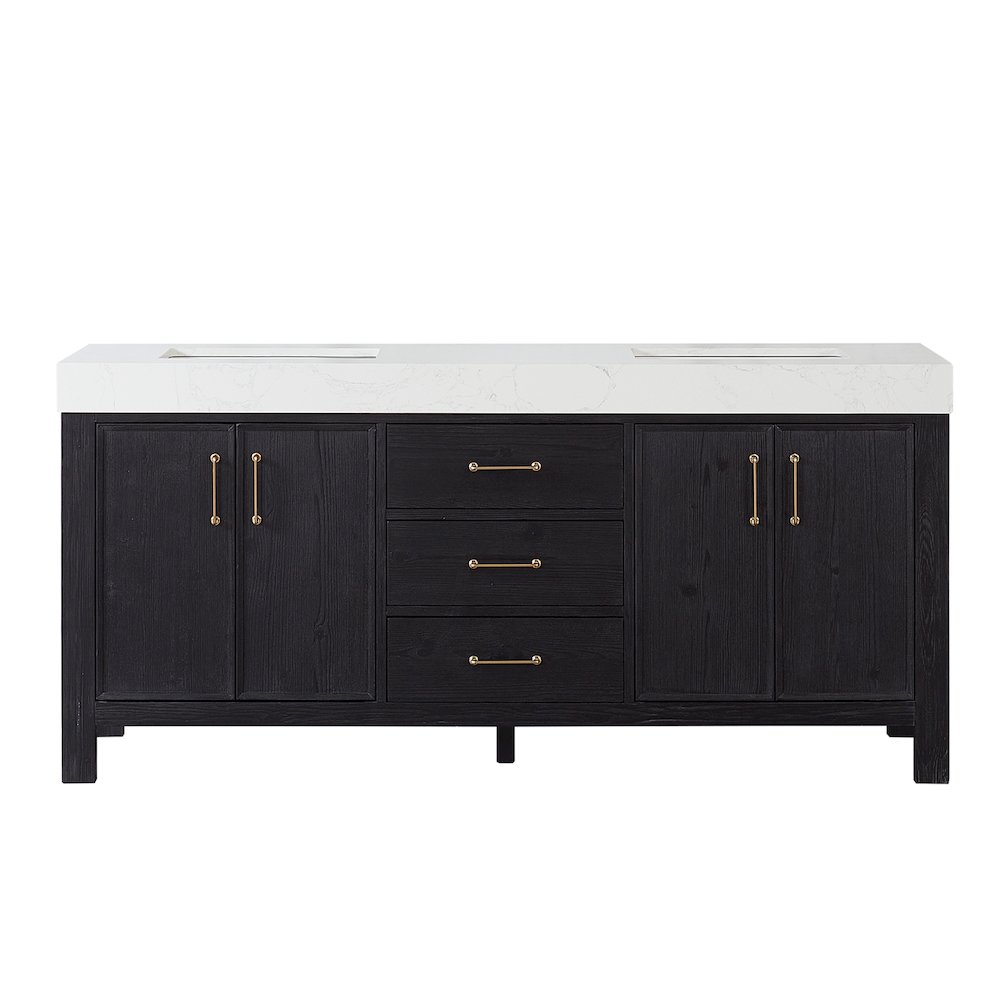 León 72in. Free-standing Double Bathroom Vanity in Fir Wood Black. Picture 2