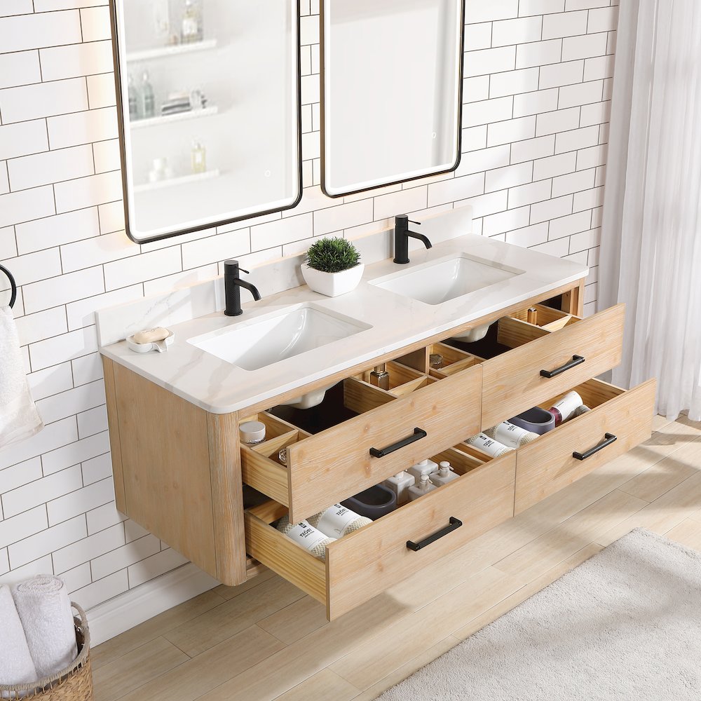 Cristo 60M" Floating Double Bath Vanity in Fir Wood Brown. Picture 8