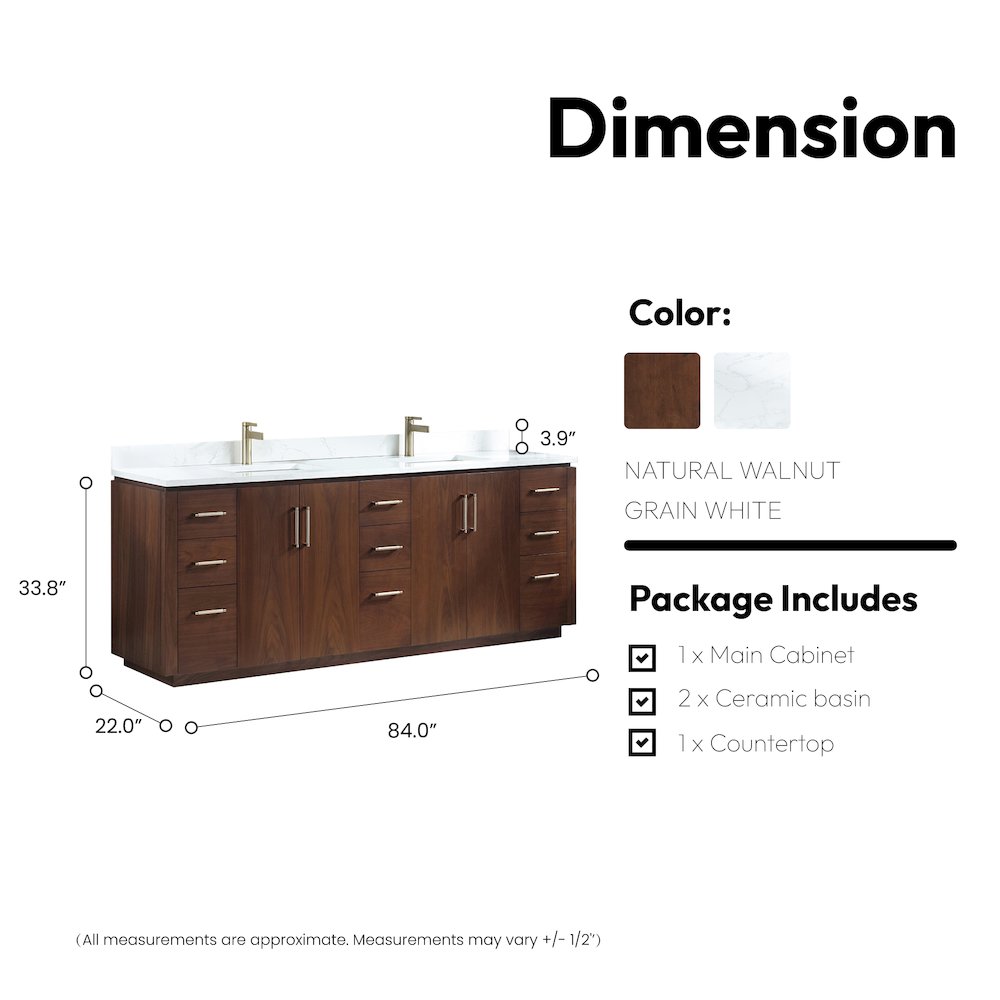 San 84" Free-standing Double Bath Vanity in Natural Walnut. Picture 16