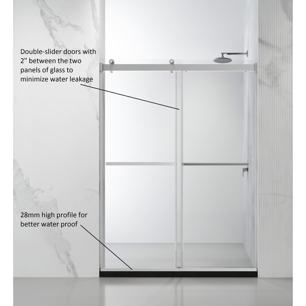 Spezia 60" W x 76" H Double Sliding Frameless Shower Door in Matte Black. Picture 13