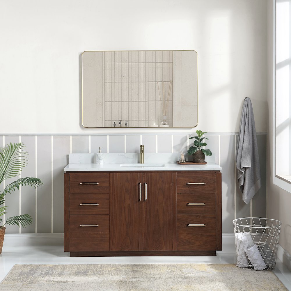 San 60" Free-standing Single Bath Vanity in Natural Walnut. Picture 3