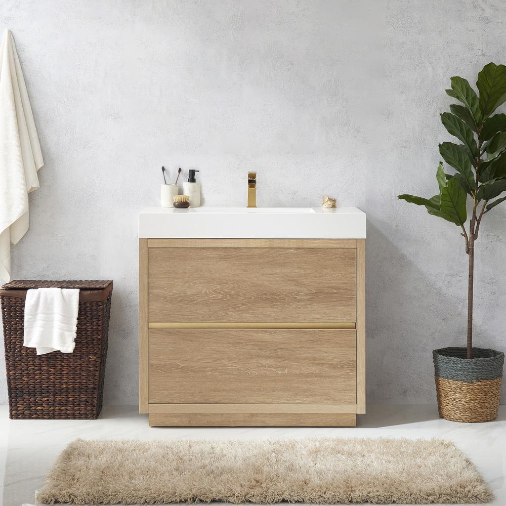Single Sink Bath Vanity with White Composite Integral Square Sink Top. Picture 3