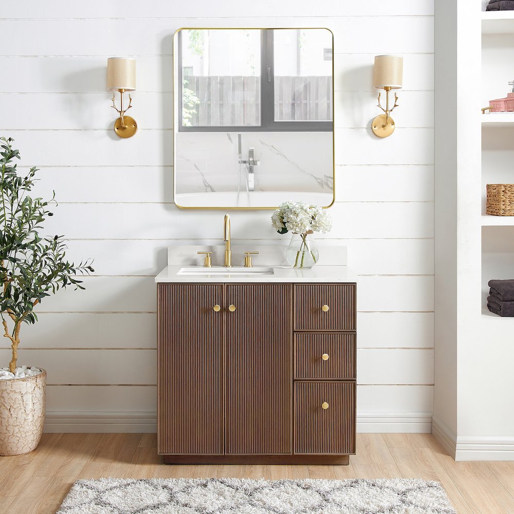 Oza 36" Free-standing Single Bath Vanity in Aged Dark Brown Oak. Picture 8