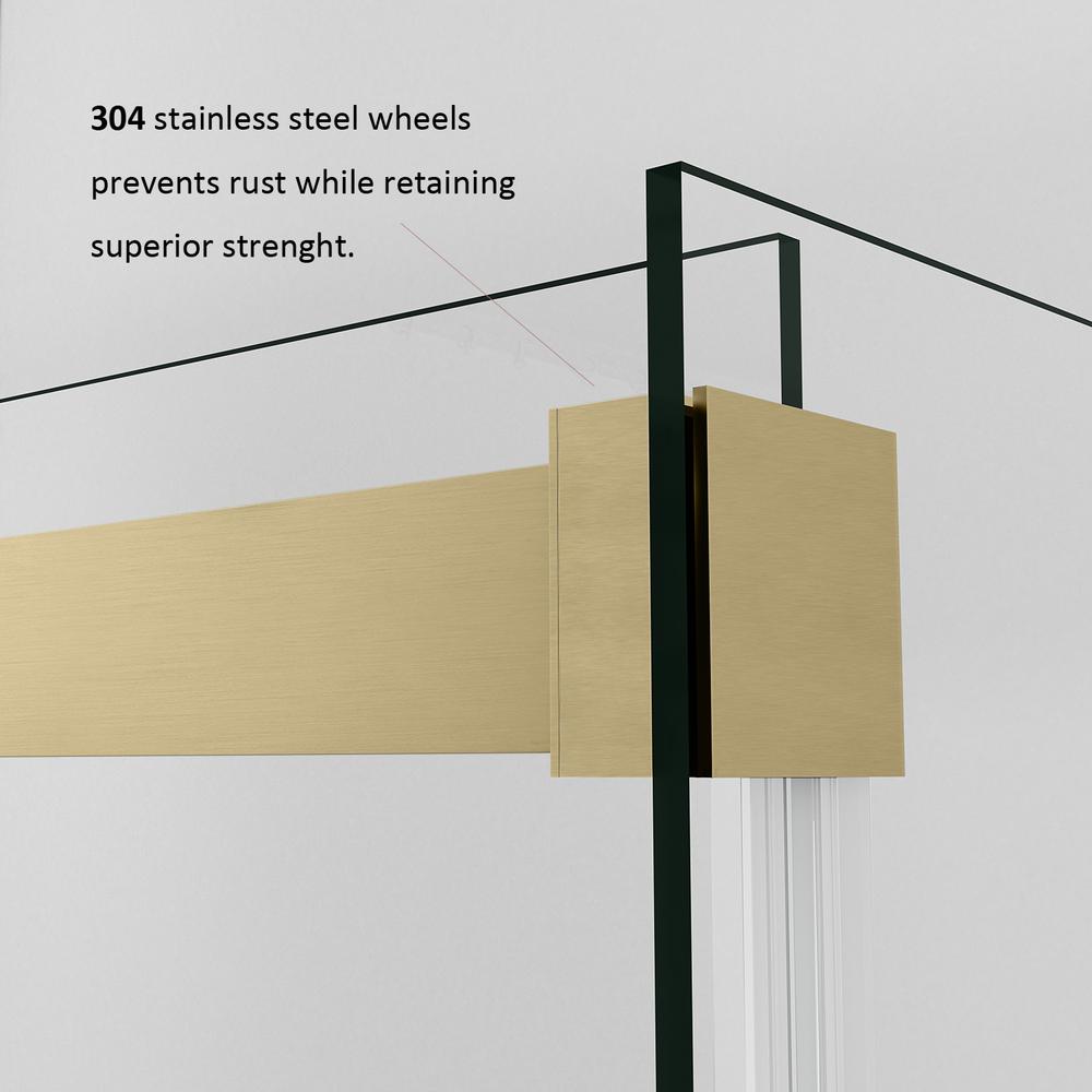 Spezia 56" W x 76" H Double Sliding Frameless Shower Door in Brushed Gold. Picture 6