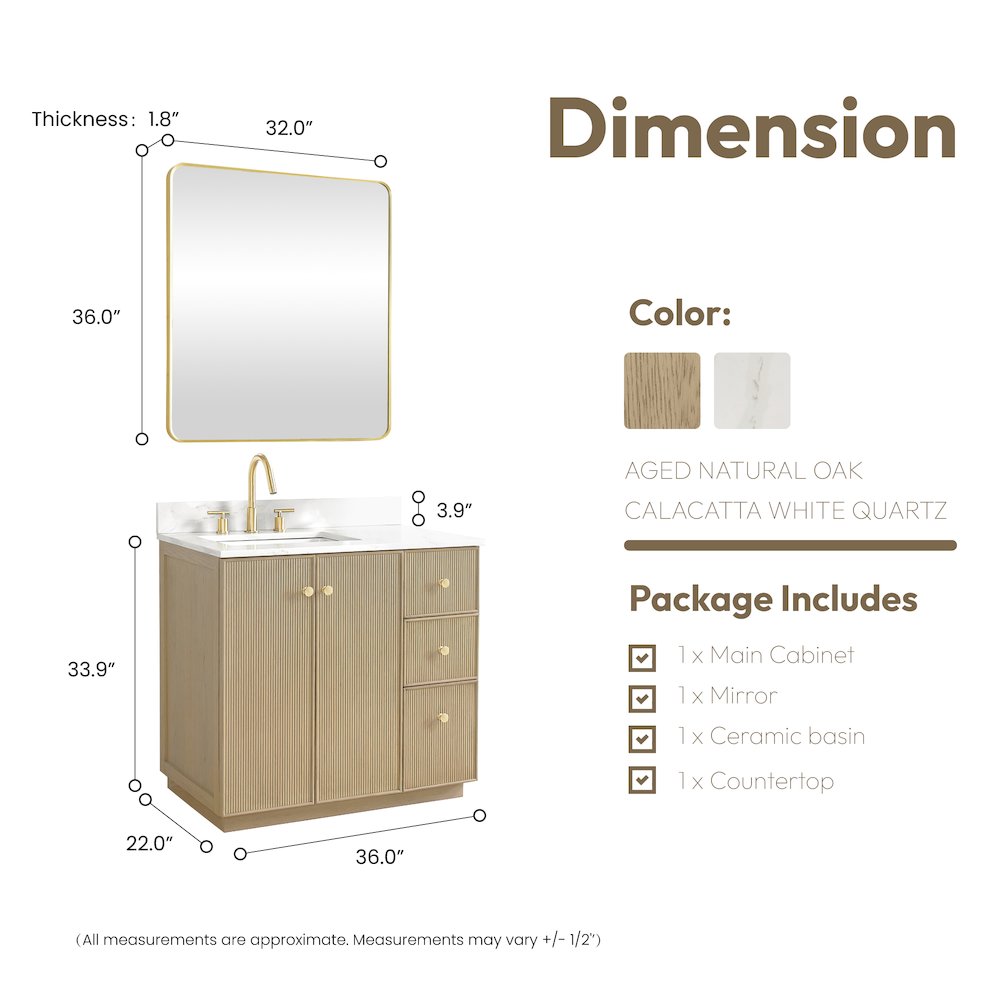 Oza 36" Free-standing Single Bath Vanity in Aged Natural Oak. Picture 17
