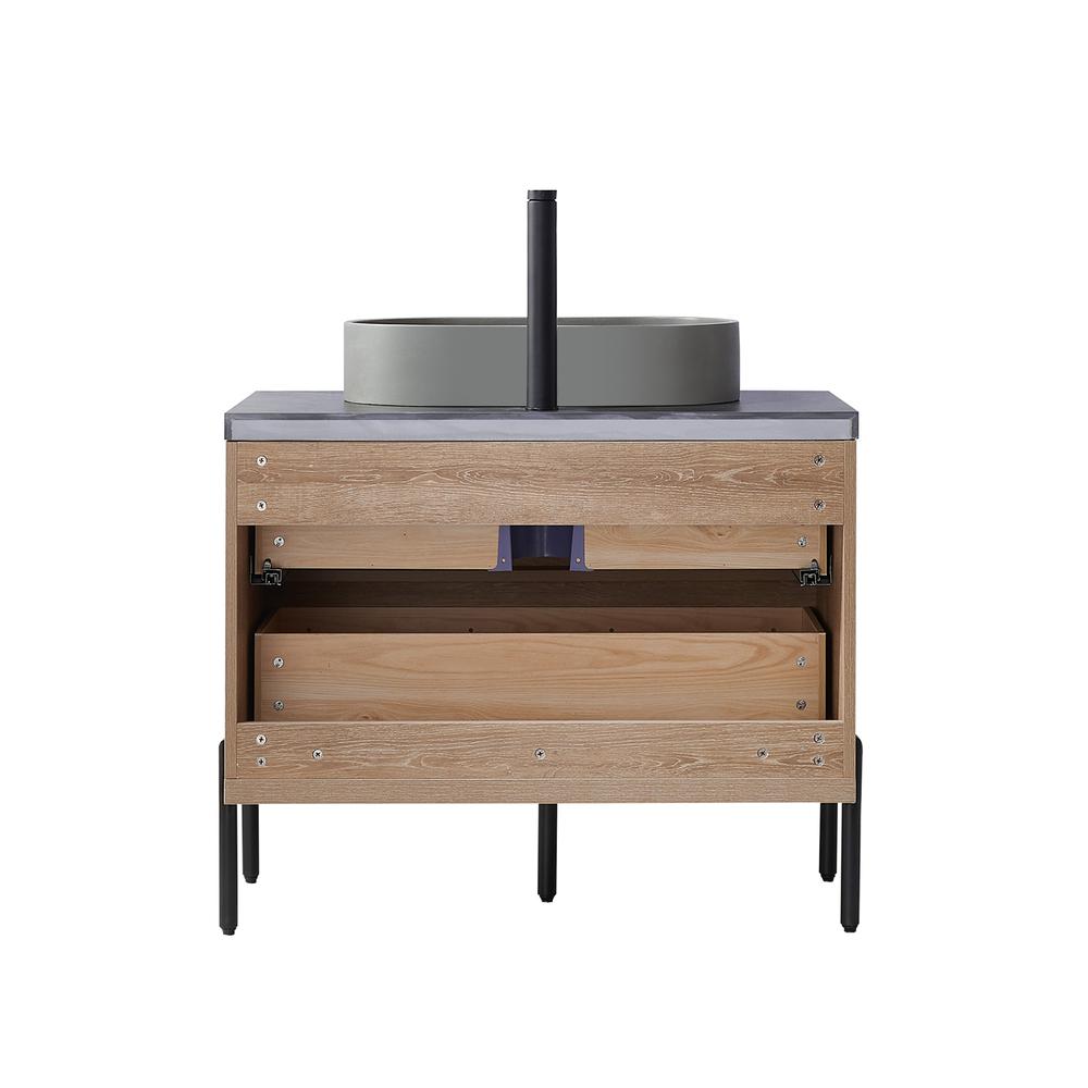 Single Sink Bath Vanity with Black Sintered Stone Top with Concrete Sink. Picture 3