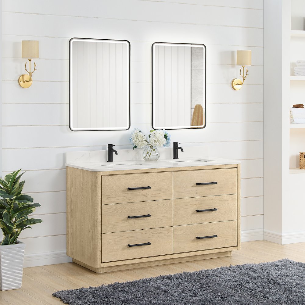 Porto 60M" Free-standing Double Bath Vanity in Aged Natural Oak. Picture 6