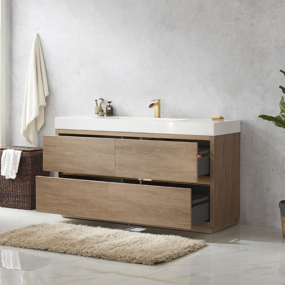 Single Sink Bath Vanity with White Composite Integral Square Sink Top. Picture 7