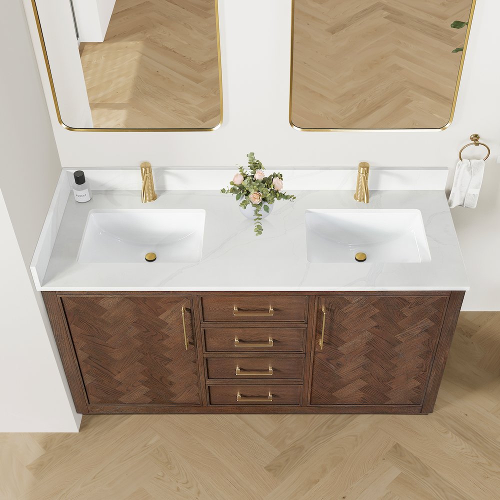 Jakarta 60M" Freestanding Double Bath Vanity in Aged Dark Brown Oak. Picture 5