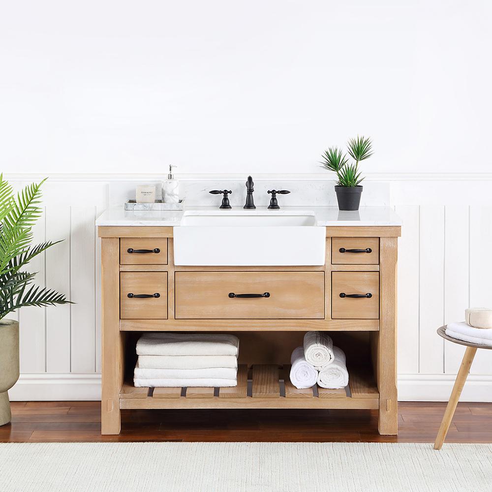 Single Bath Vanity with Composite Stone Top, White Farmhouse Basin. Picture 5